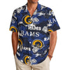 Los Angeles Rams  Men's Hawaiian Shirt|150GSM navy orange football outfit back view