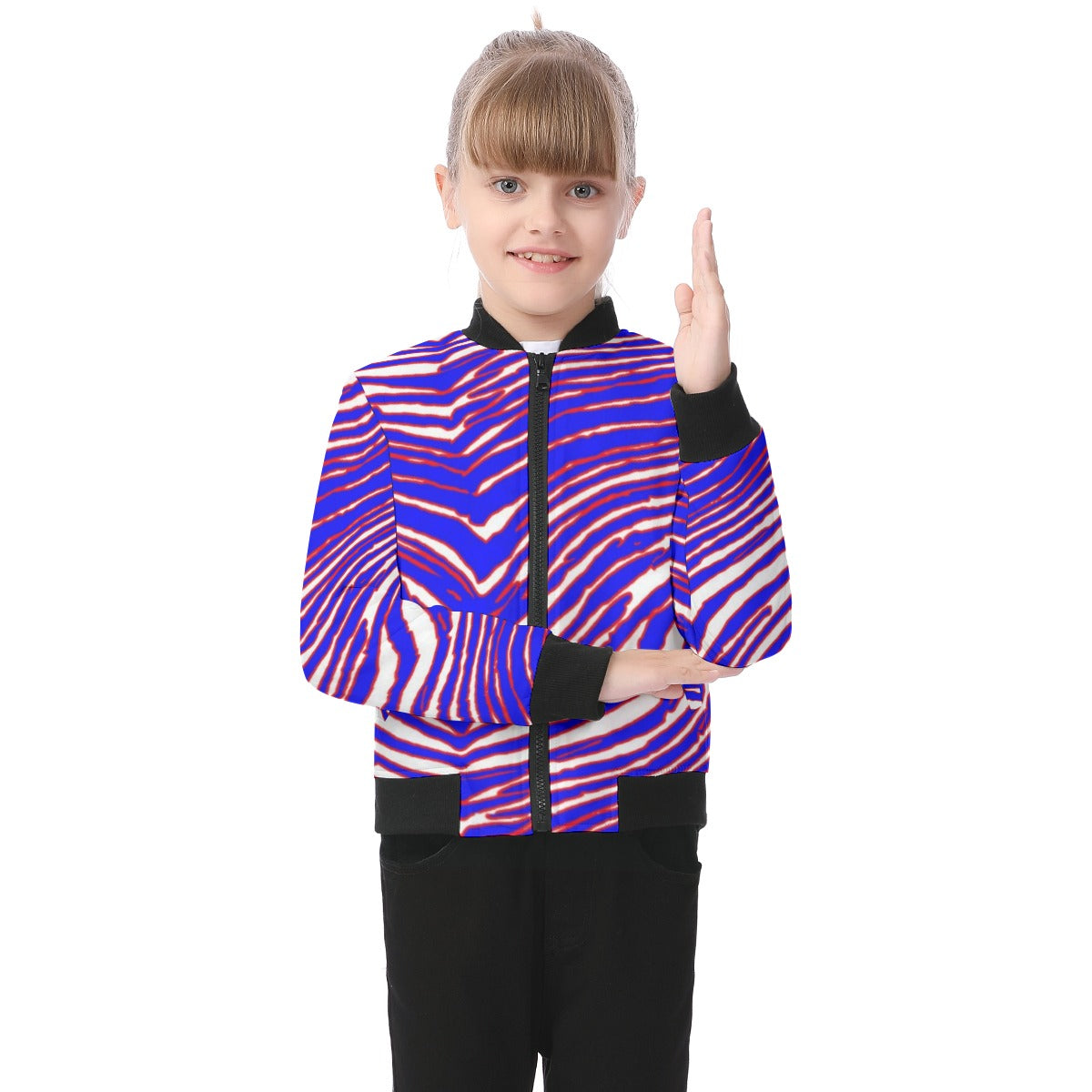 Buffalo fotball Kid's Bomber Jacket – Red Blue White Zebra Game Day Style