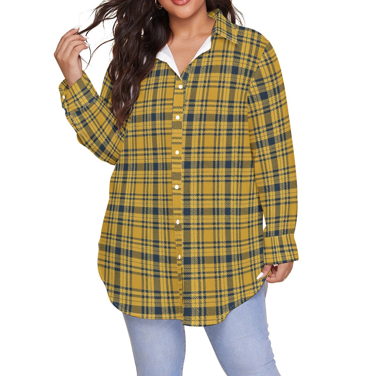 california golden bears tartan plaid oversized button up women shirt women's shirt with long sleeve(plus size) women tartan plaid fashion