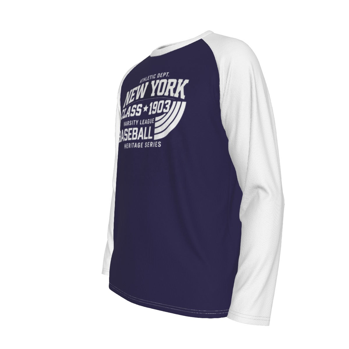 New York Baseball Raglan Long Sleeve Shirt – Navy and White Varsity Athletic Tee Class 1903