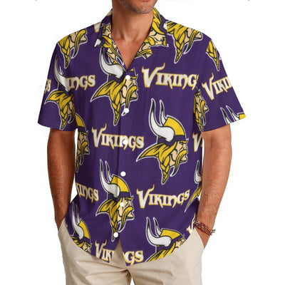 Minnesota Vikings Men's Hawaiian Shirt|150GSM purple gold football outfit back view