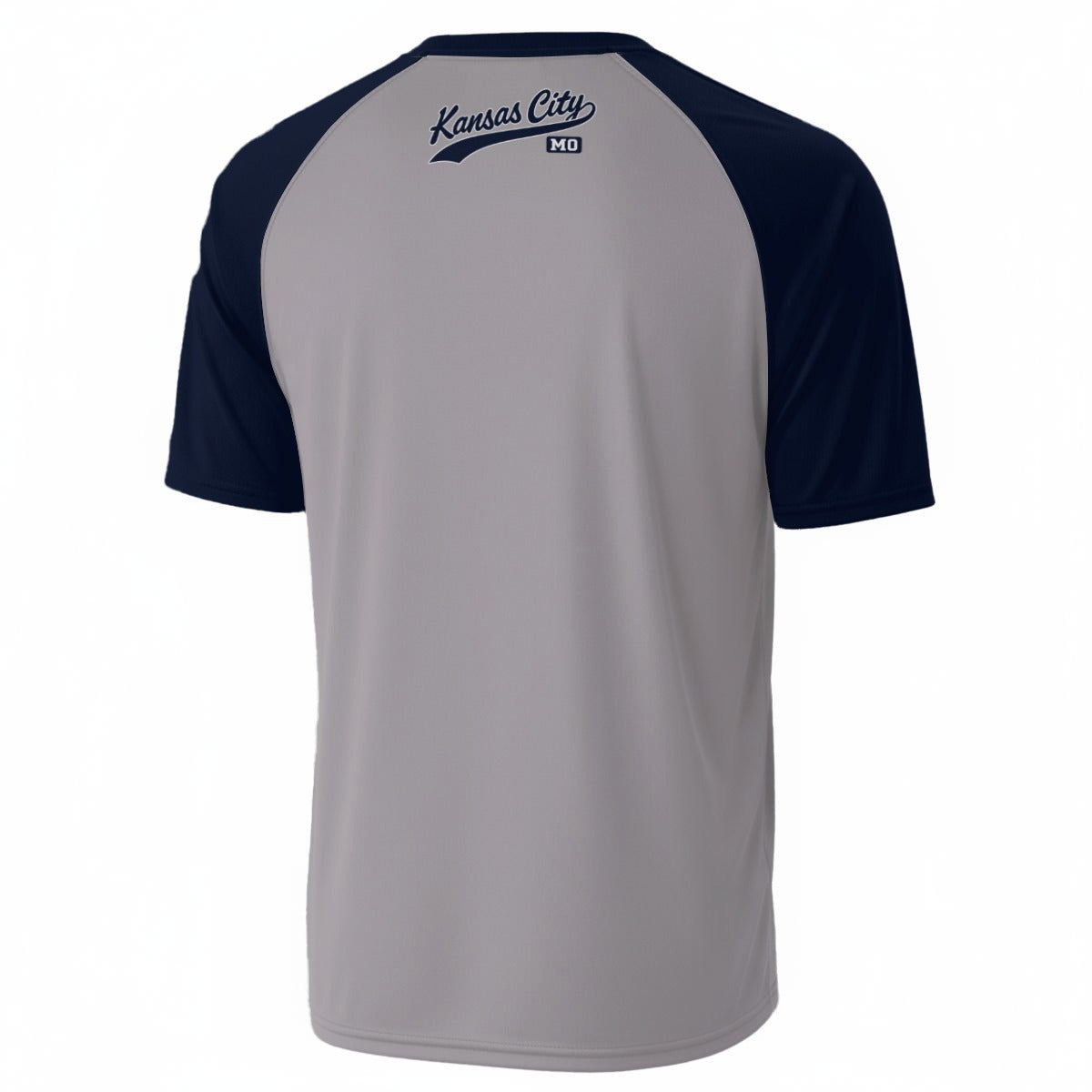 White Smoke Kansas City Script Raglan T Shirt Gray and Navy – Vintage Baseball Style Fan Tee