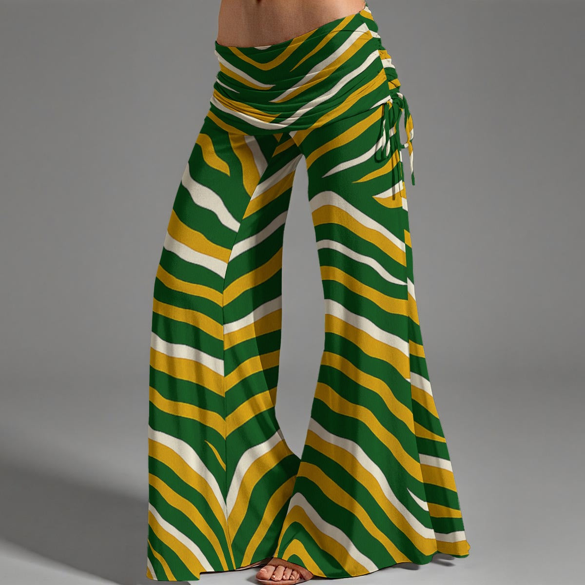 Green Bay Football Zebra Stripes Women’s High Waist Wide Leg Pants – Game Day Streetwear – football shirt, nfl fan apparel, image 1.0
