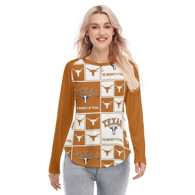 Texas at Austin - Longhorns Women's Raglan Sleeves U-Shaped Hem Long Sleeves Blouse White varsity sports apparel