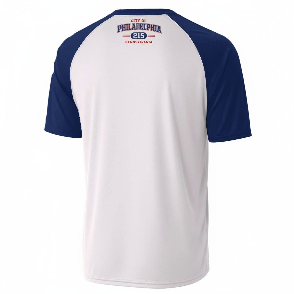 White Blue and Red Philadelphia City T-Shirt – Varsity Sports Graphic Tee for Fans and Streetwear