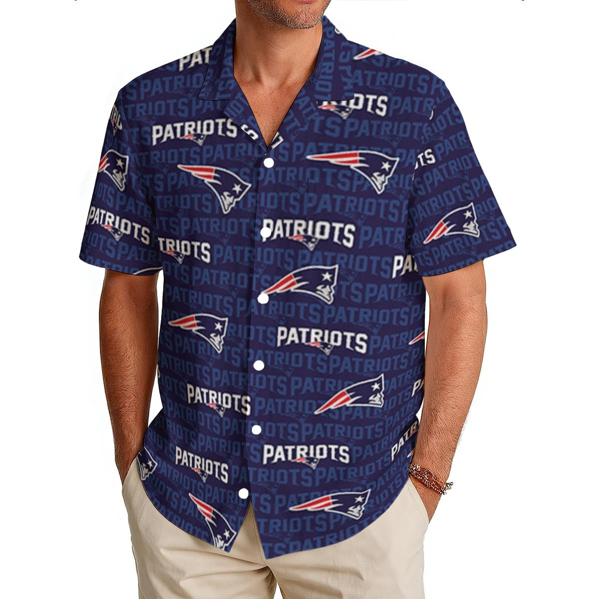 New England Patriots Men's Hawaiian Shirt|150GSM – casual fan outfit, breathable comfort wear, image 606