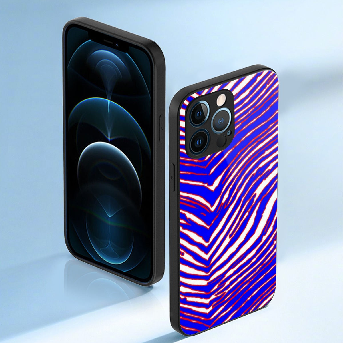 Alice Blue iPhone 13 Series Mobile Phone Case | Glass – Red Blue White Zebra Game Day Style