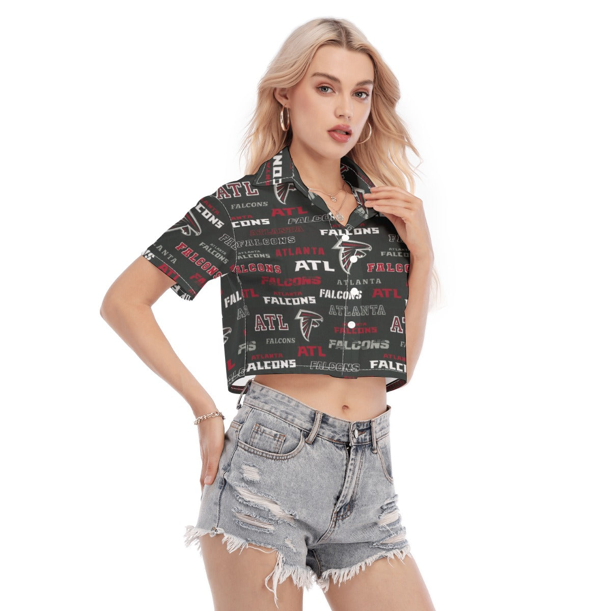 atlanta-falcons-womens-cropped-shirt red black football outfit detail