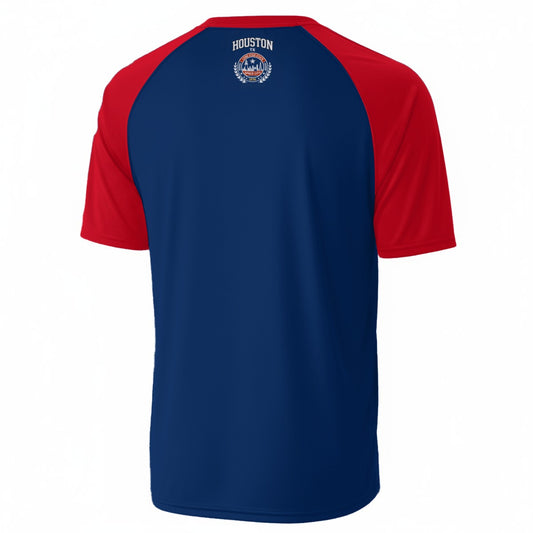 Houston Space City V-Neck T-Shirt – Navy and Red Texas Athletic Shirt