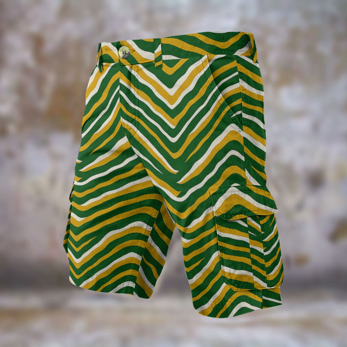 Green Bay Football Yellow Green Zebra Men’s Cargo Shorts – Game Day Streetwear – fan gear, casual fan outfit, image 1.0