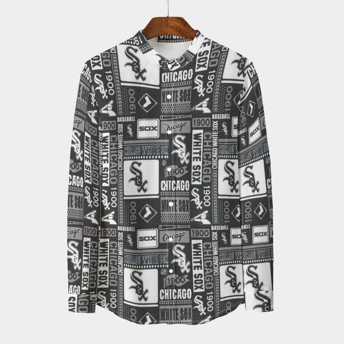 Chicago White Sox Men's Stand Collar Shirt With Long Sleeve|110GSM Imitation Flax chicago white sox baseball fan apparel streetwear game day outfit