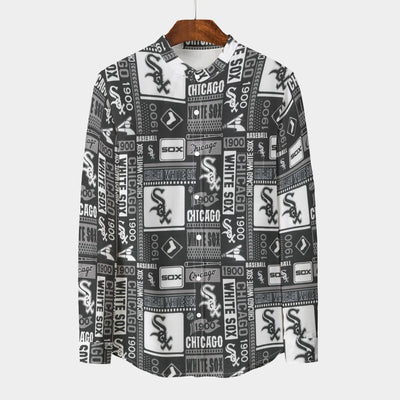 Chicago White Sox Men's Stand Collar Shirt With Long Sleeve|110GSM Imitation Flax chicago white sox baseball fan apparel streetwear game day outfit