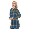 West Virginia Mountaineers Tartan Plaid Blue Gold Women's Long Shirt |115GSM Cotton poplin