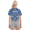 los-angeles-chargers-womens-cropped-shirt powder blue yellow football close-up design detail