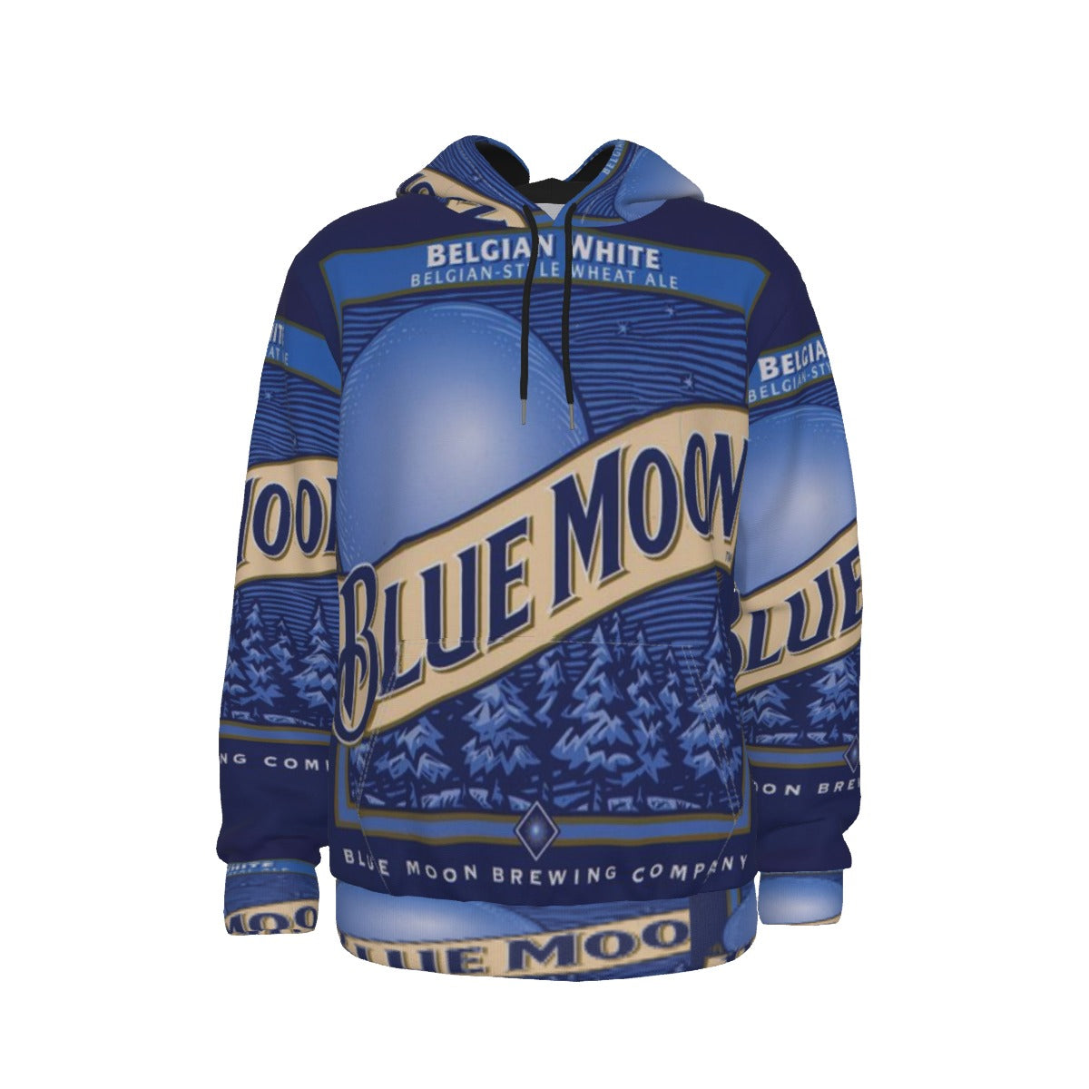 Blue Moon hoodie with branding on a white background