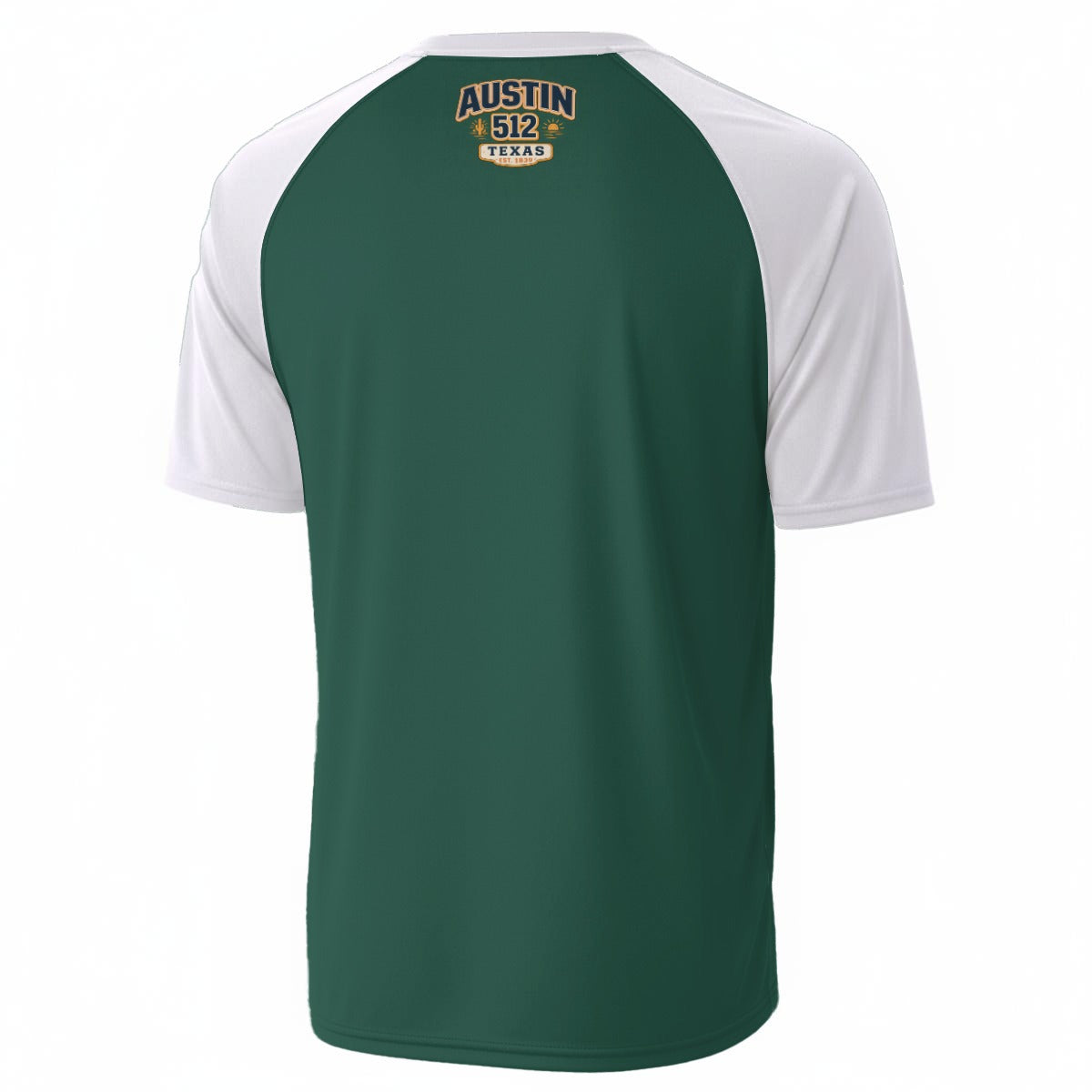 White Smoke Austin Texas 512 Varsity T-Shirt – Dark Green and White Athletic Streetwear Tee