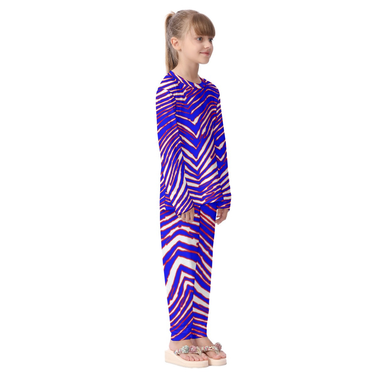 White Smoke Buffalo football Kid's Pajamas Set – Red Blue White Zebra Game Day Style