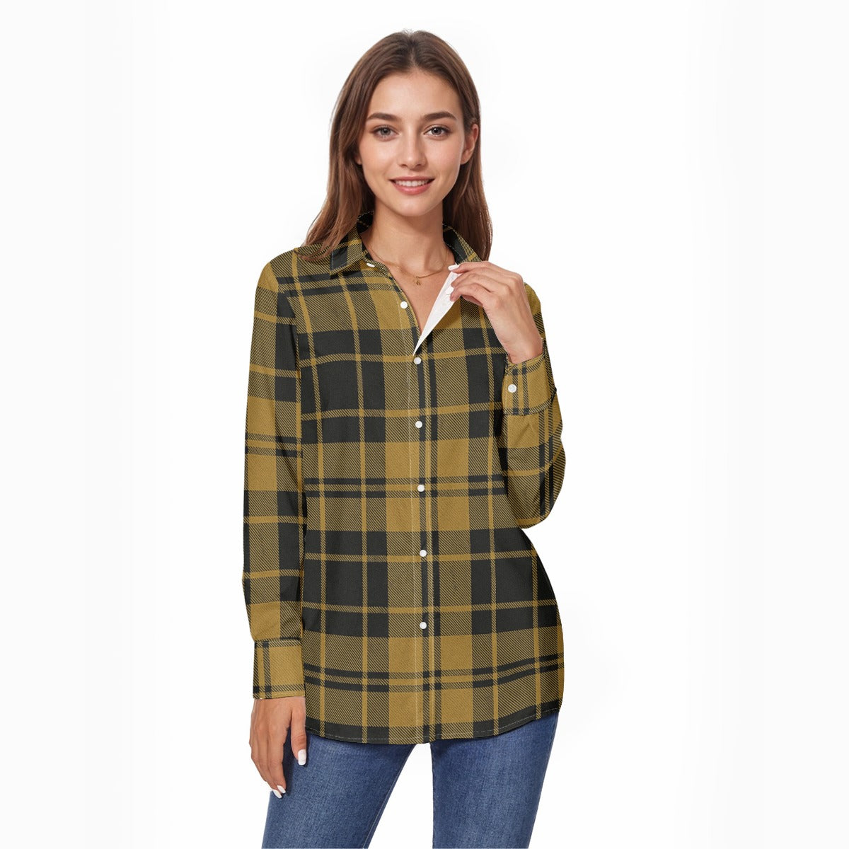 colorado buffaloes tartan plaid black gold women's comfort shirt with button|125gsm cotton women tartan plaid game day shirt