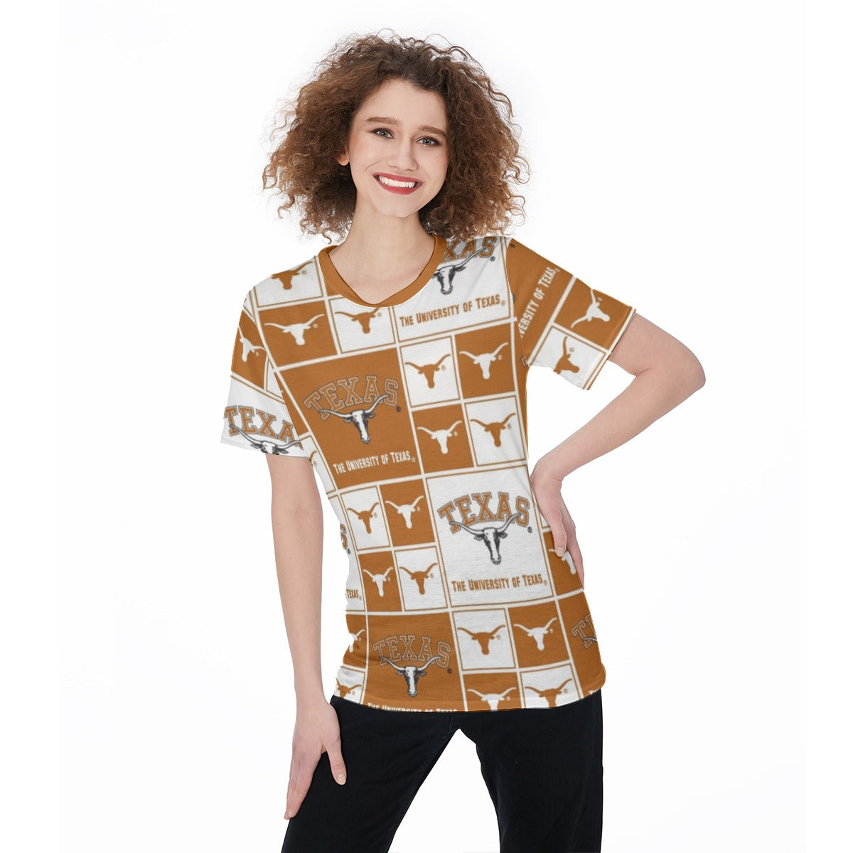 Texas at Austin - Longhorns Women's O-Neck T-Shirt|180 GSM Jersey White varsity sports apparel