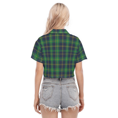 Notre Dame Fighting Irish Green Navy Gold Plaid Womens Cropped Shirt 7 green navy gold plaid women fashion apparel