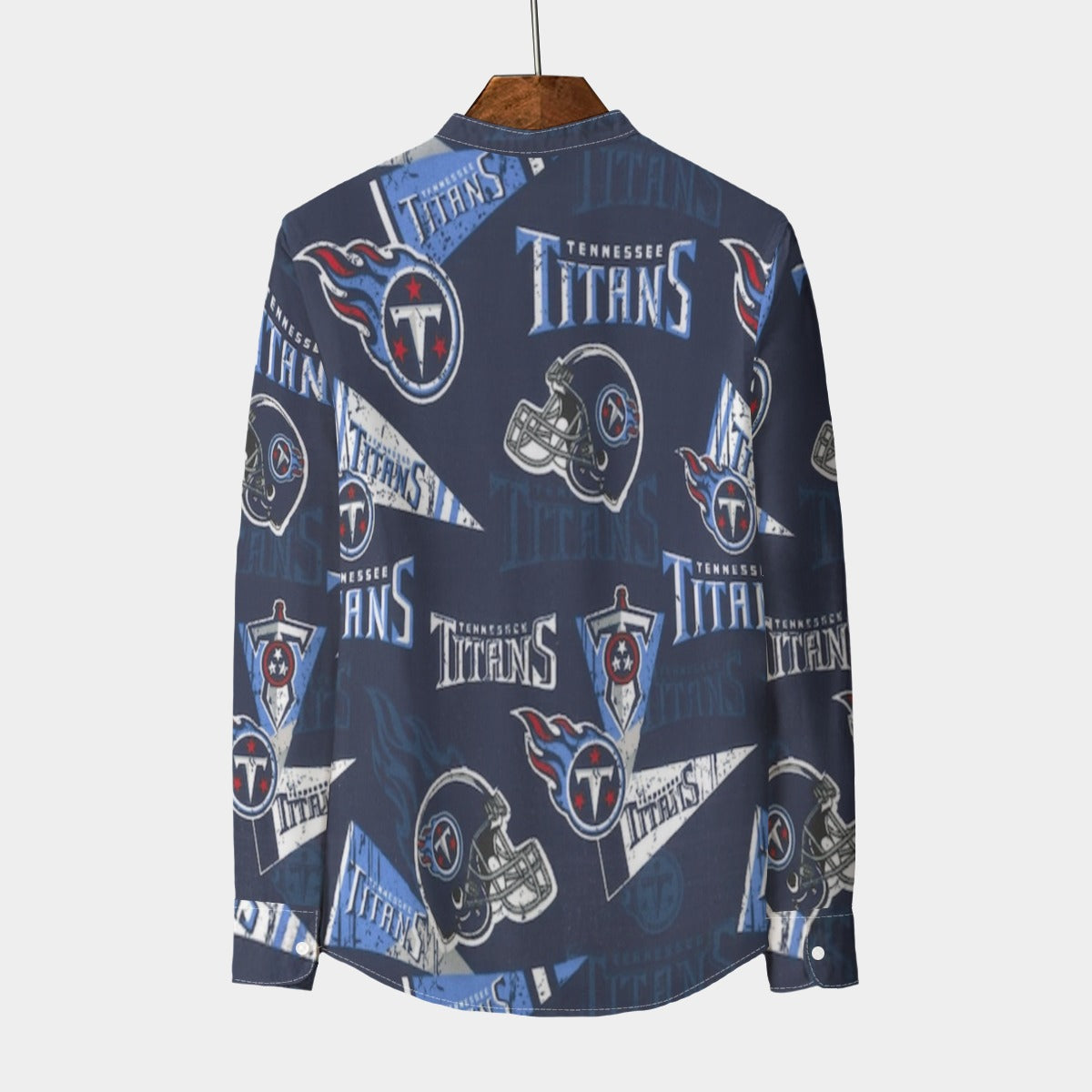 tennessee-titans-mens-stand-collar-shirt-with-long-sleeve-110gsm-imitation-flax navy light blue football fabric breathable detail