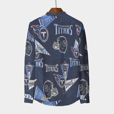 tennessee-titans-mens-stand-collar-shirt-with-long-sleeve-110gsm-imitation-flax navy light blue football fabric breathable detail