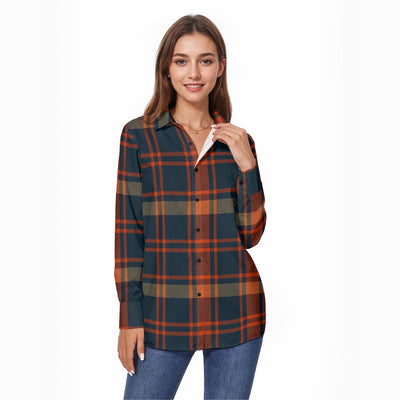 auburn tigers tartan plaid navy orange women's comfort shirt with button|125gsm cotton navy orange tartan plaid game day fashion