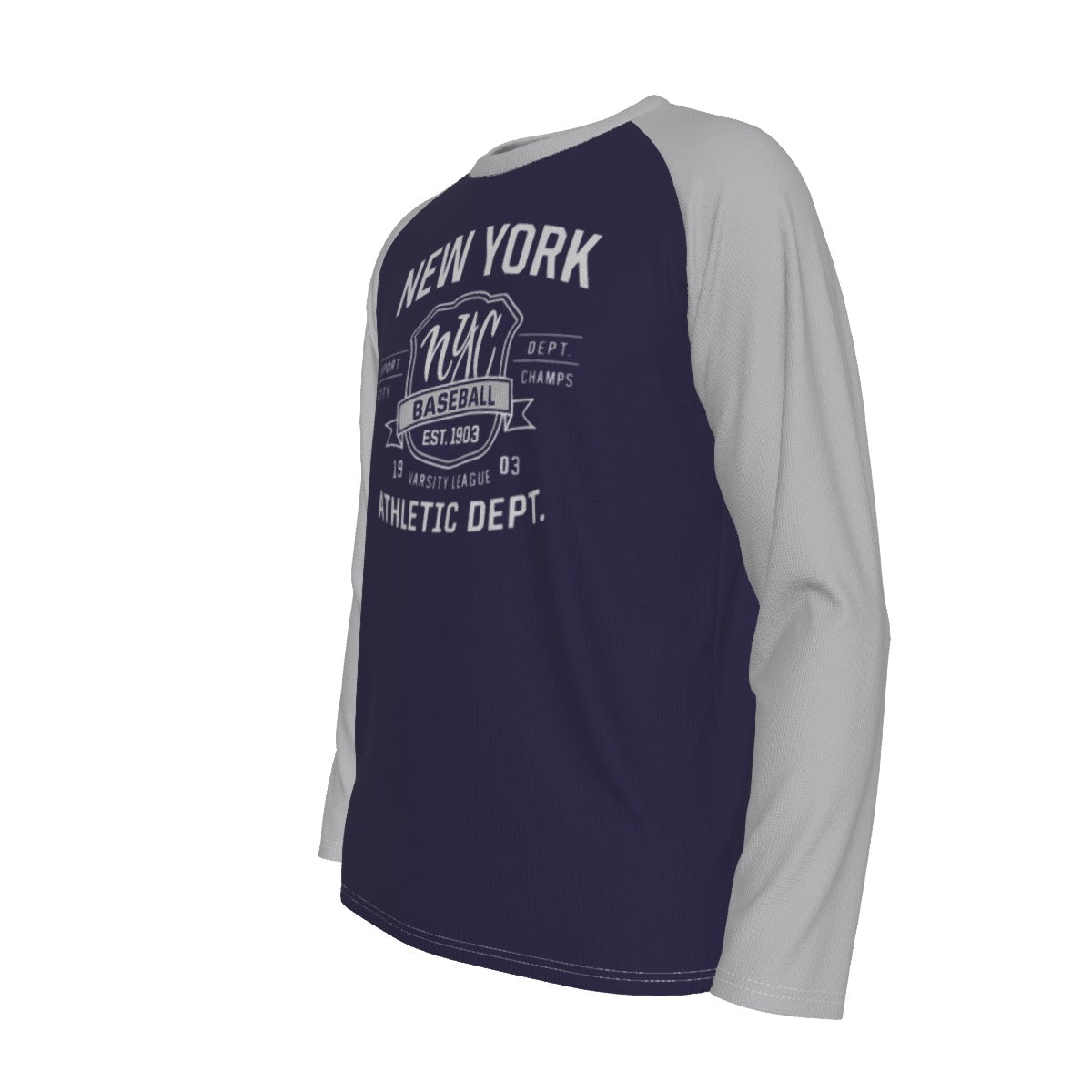 New York Baseball Raglan Long Sleeve Shirt – Navy and Light Gray Varsity Athletic Tee Est. 1903