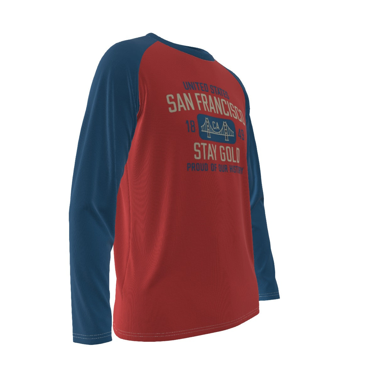 San Francisco Stay Gold Raglan Long Sleeve Shirt – Red and Blue Baseball Style
