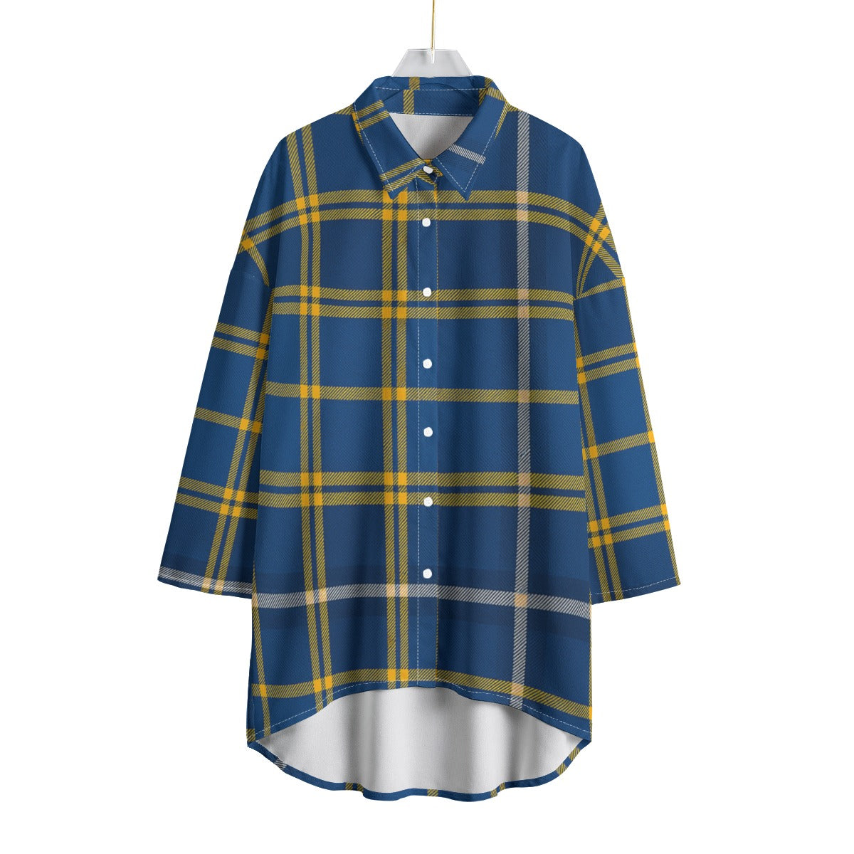 west virginia mountaineers tartan plaid blue gold women's chiffon shirt with elbow sleeve blue gold tartan plaid mountaineers game day fashion