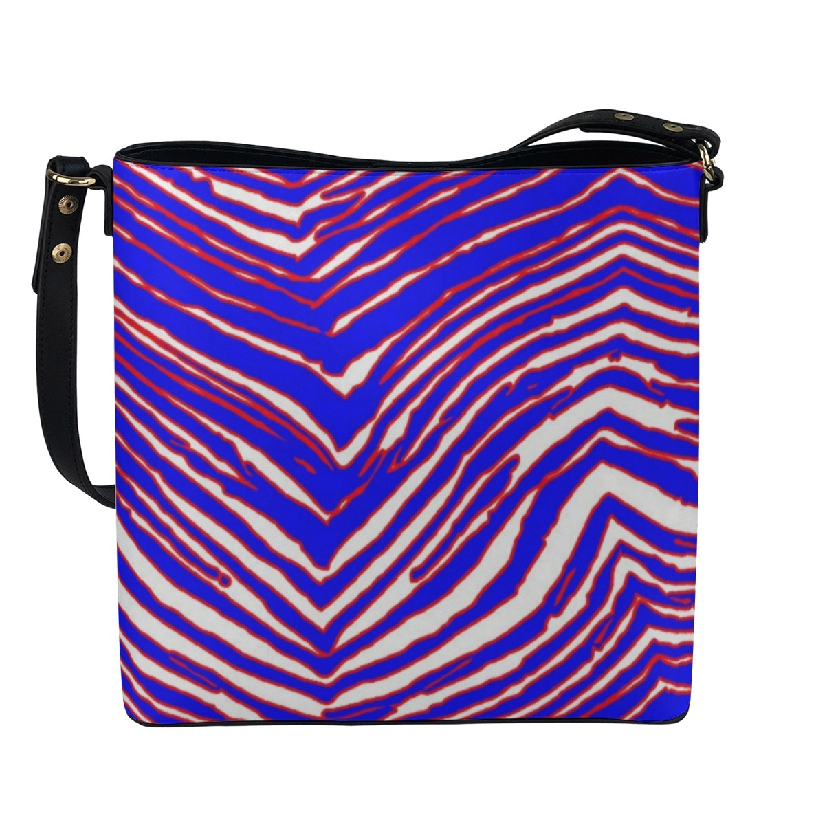 White Smoke Minimalist Square Crossbody Bucket Bag – Red Blue White Zebra Game Day Style