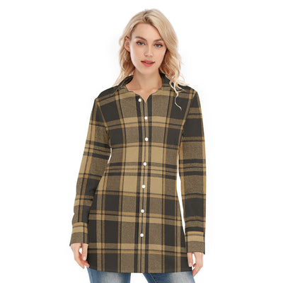 central florida knights tartan plaid black gold women's long shirt |115gsm cotton poplin women tartan plaid game day shirt