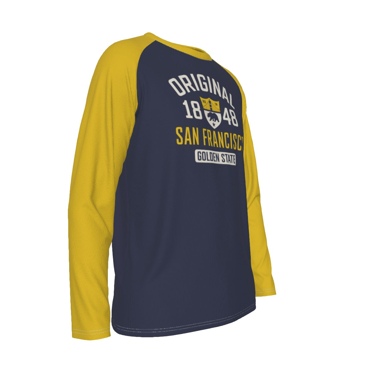 Dark Slate Gray Original 1848 San Francisco Golden State Raglan Long Sleeve Shirt – Navy and Mustard Yellow