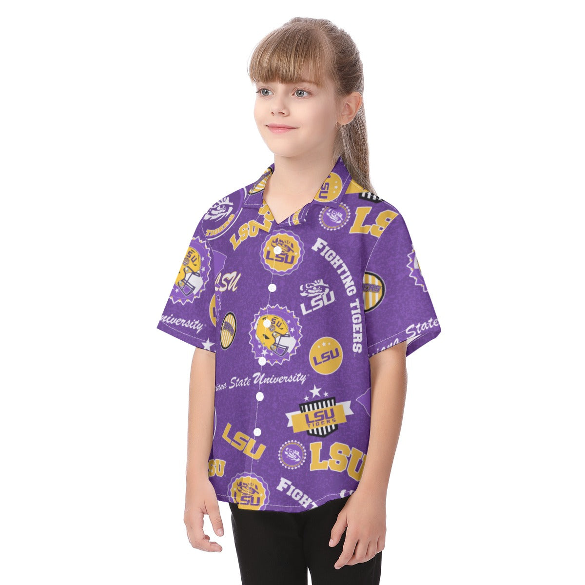 Louisiana Tigers Kid's Hawaiian Vacation Shirt - Baton Rouge football tee varsity sportswear product image 3.0