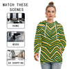 White Smoke Green Bay Football Yellow Green Women’s Double Hood Hoodie – Game Day Streetwear