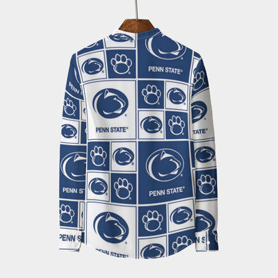 Penn State Nittany Lions Stand Collar Shirt With Long Sleeve|110GSM Imitation Flax White varsity sports apparel