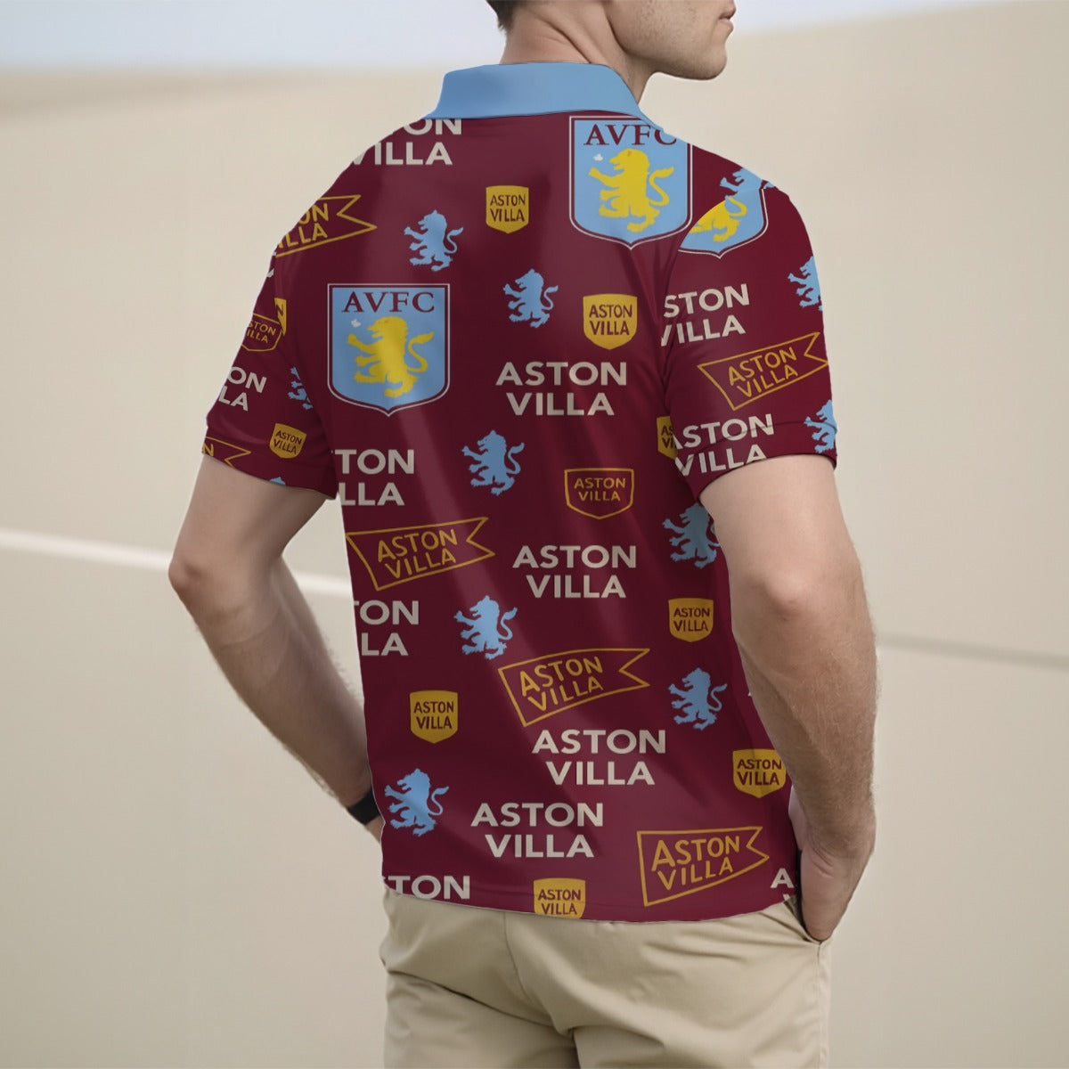 Aston Villa Men's Half Zip Polo Shirt With Short Sleeve