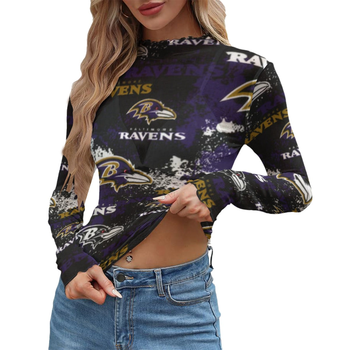 Baltimore Ravens  Women's Mesh T-shirt purple black football outfit back view
