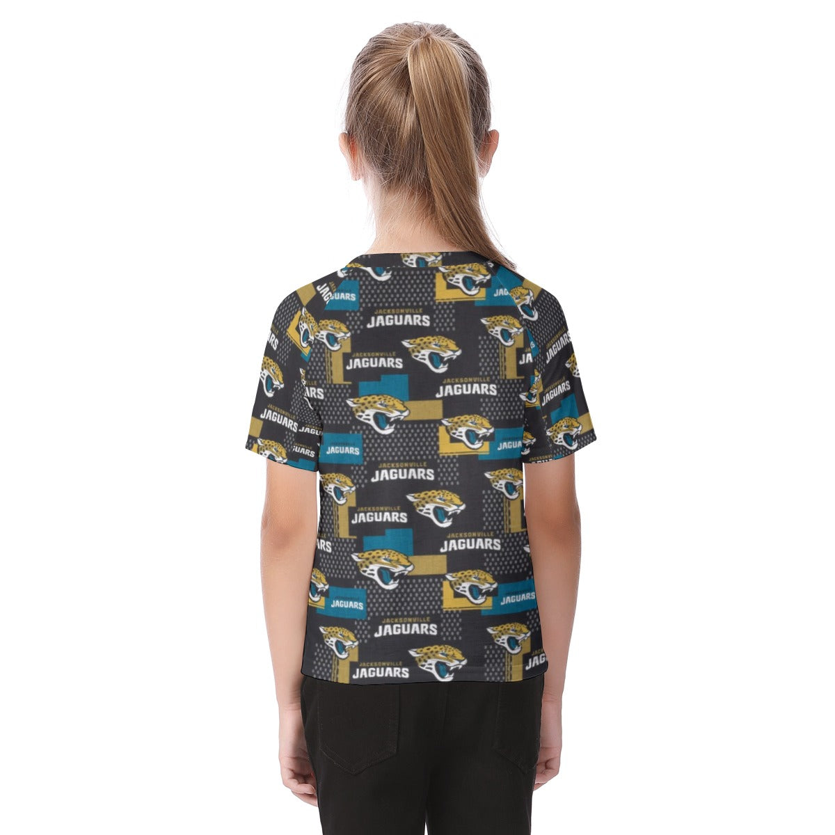 jacksonville-jaguars-kids-t-shirt teal black football close-up design detail