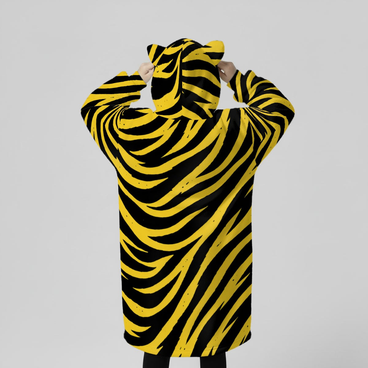 Light Gray Pittsburgh Football Yellow Black Zebra Kids 1/4 Zip Hooded Wearable Blanket with Ears