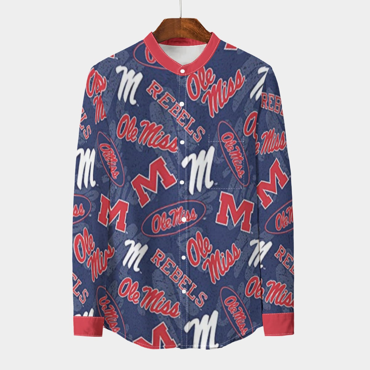 Ole Miss Rebels  Stand Collar Shirt With Long Sleeve|110GSM Imitation Flax varsity sportswear product image 1.0