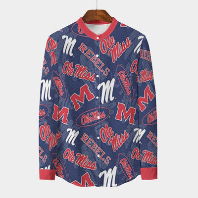Ole Miss Rebels  Stand Collar Shirt With Long Sleeve|110GSM Imitation Flax varsity sportswear product image 1.0