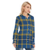 West Virginia Mountaineers Tartan Plaid Blue Gold Women's Long Shirt