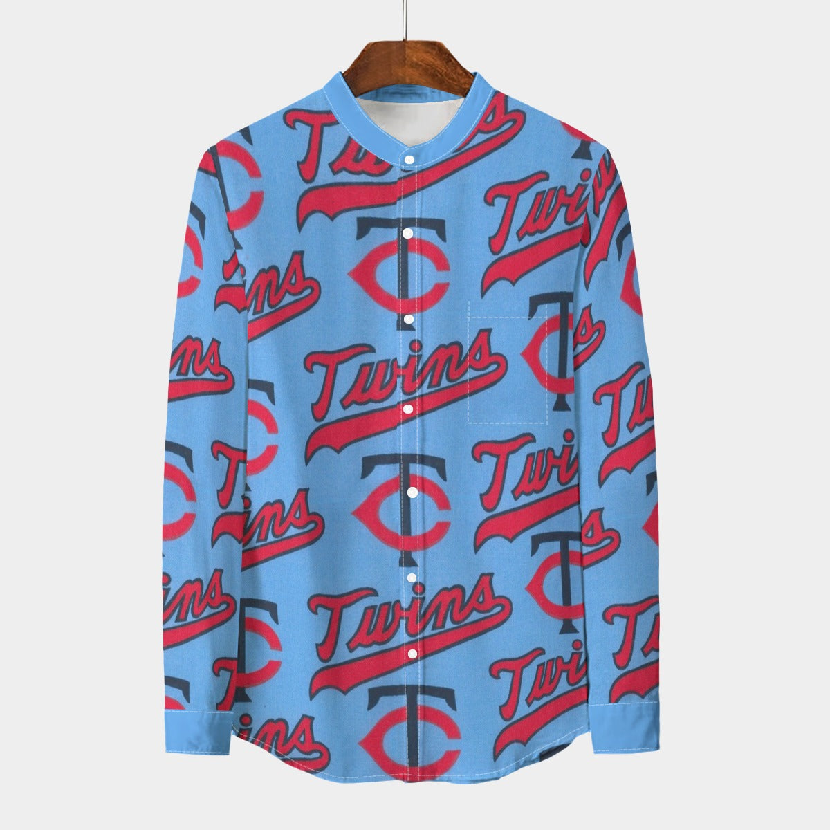 Minnesota Twins Men's Stand Collar Shirt With Long Sleeve|110GSM Imitation Flax minnesota twins baseball fan apparel game day outfit