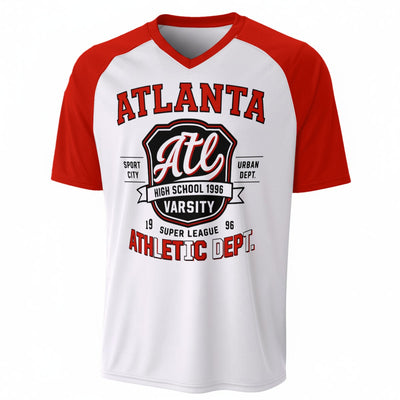 Atlanta Varsity Athletic Dept Graphic T-Shirt – Red and White Sports Style Tee – fan gear, sportswear style, image 1.0