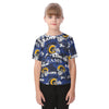 Los Angeles Rams  Kid's Raglan Sleeve T-shirt navy orange football outfit back view