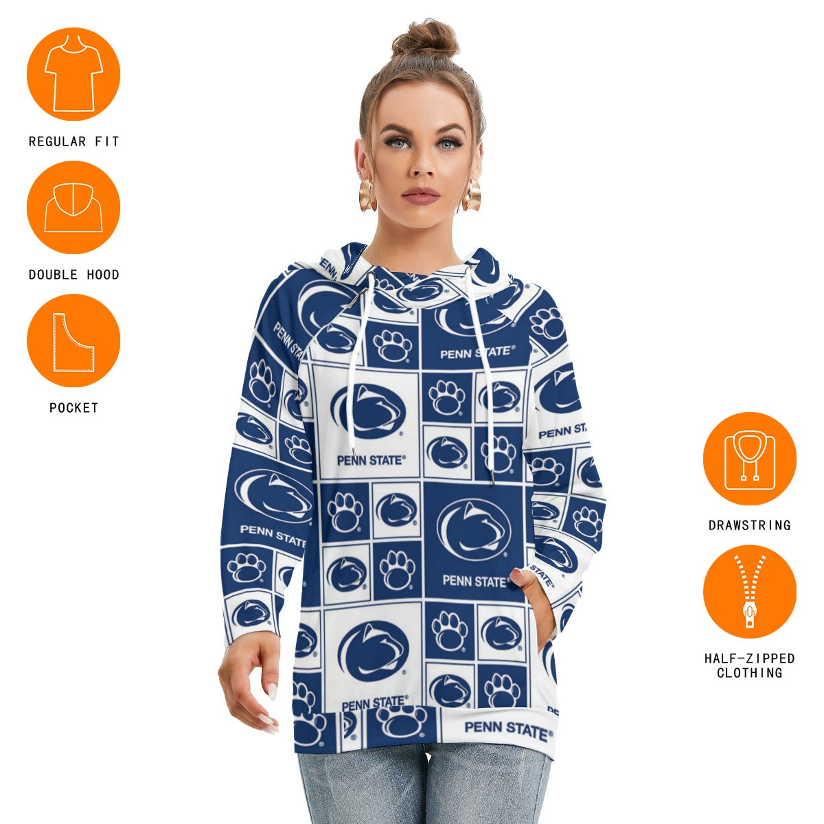 Penn State - Nittany Lions Women's Hoodie With Double Hood White varsity sports apparel