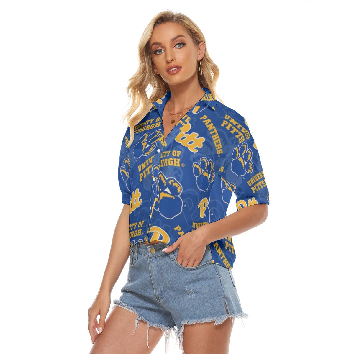 Pittsburgh Panthers Women's V-neck Shirts streetwear fashion product image 3
