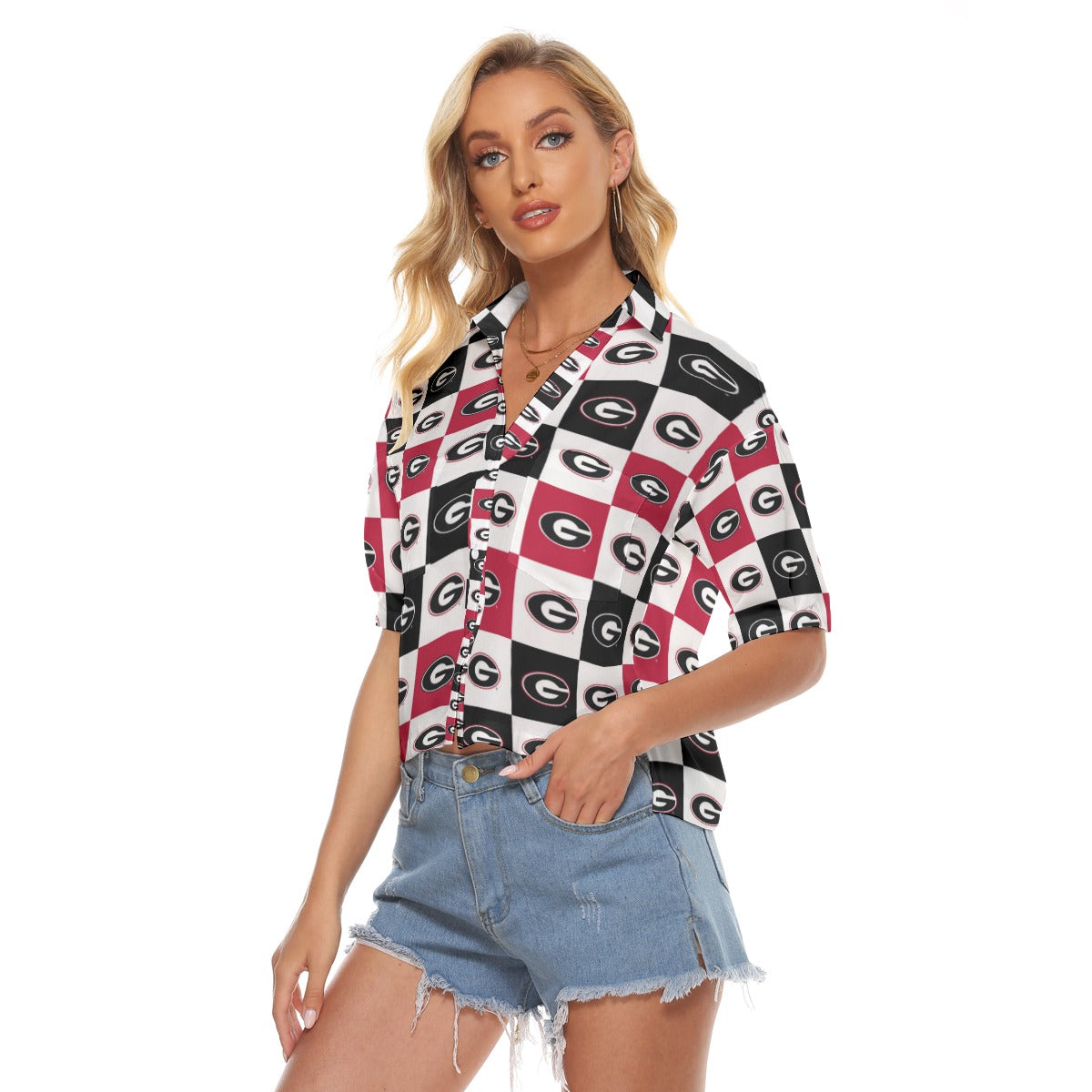 Georgia Bulldogs Women's V-neck Shirts White varsity sports apparel