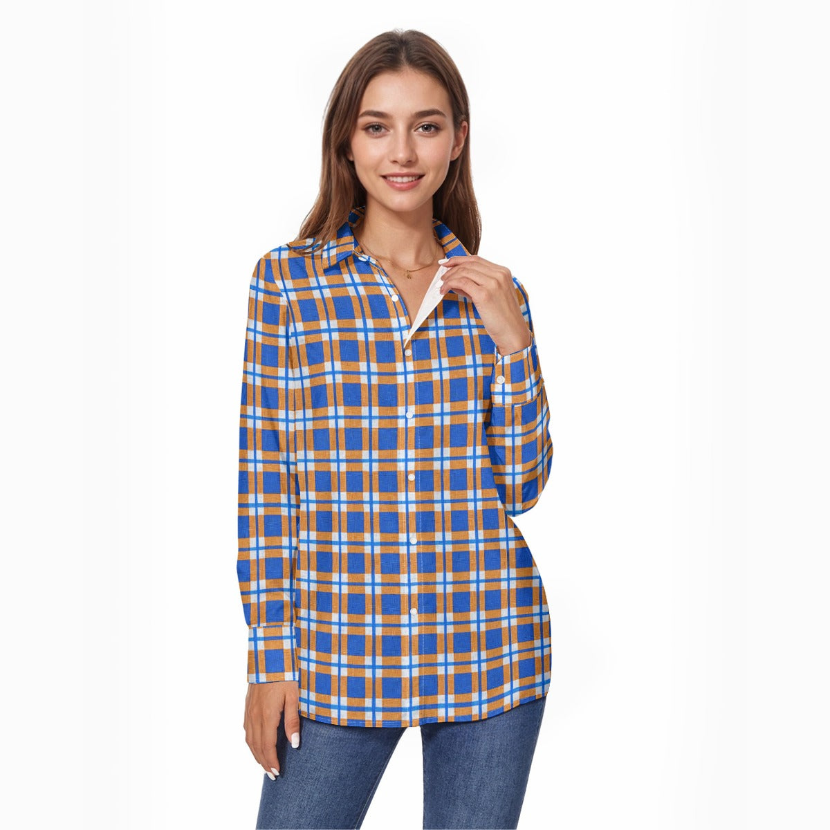 florida gators tartan plaid blue orange women's comfort shirt with button|125gsm cotton women tartan plaid game day shirt